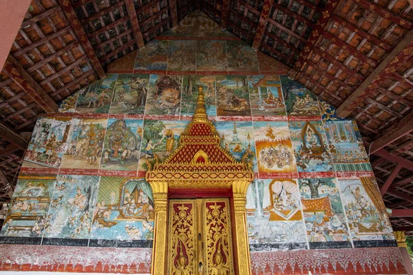 Wandmalerei Einem Tempel Luang Prabang Laos — Stockfoto