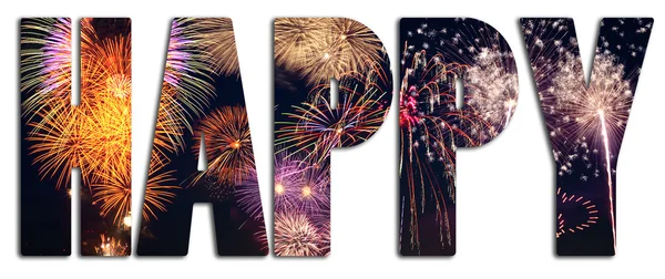 Mutlu metin Fireworks ile dolu — Stok fotoğraf