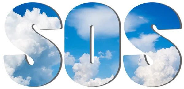 Text SOS with blue sky and clouds — Stock Photo, Image