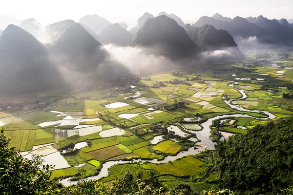 Picos de montaña y campos de arroz —  Fotos de Stock