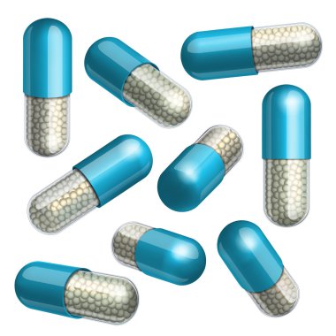 Medical blue capsule with granules
