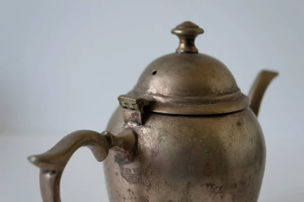 Close Photo Small Vintage Metal Kettle Image Belongs Photo Series — Stock Photo, Image