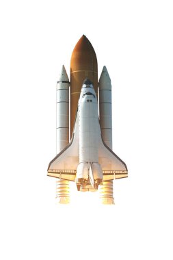 Uzay mekiği kırpma yolu olan beyaz arkaplanda izole edildi. Bu görüntünün elementleri NASA tarafından desteklenmektedir.