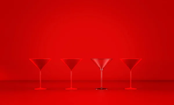 Gruppo Bicchieri Cocktail Isolati Fondo Rosso Illustrazione — Foto Stock