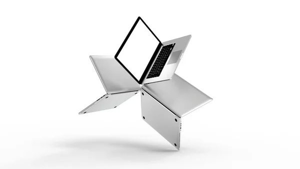 现代笔记本电脑在白色背景下被隔离 3D说明 — 图库照片