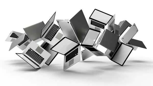 Group Modern Laptop Isolated White Background Illustration — Stock Photo, Image