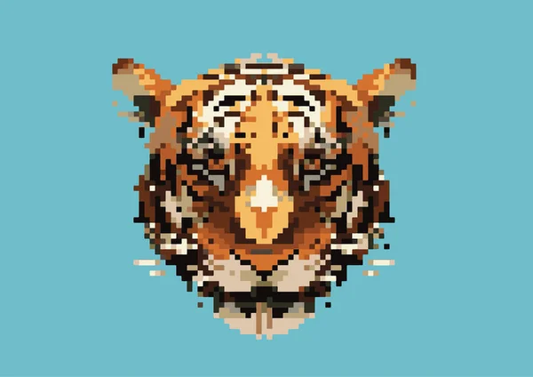 Pixel Tygrys Głowa Wzór Tła — Wektor stockowy
