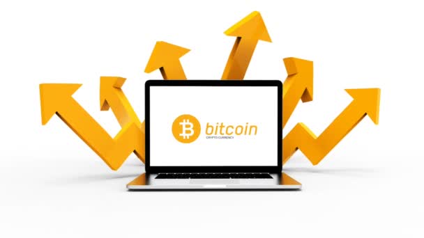 Laptop Και Bitcoin Έννοια Χρηματοδότηση Των Επιχειρήσεων Cryptocurrency Εικονογράφηση — Αρχείο Βίντεο