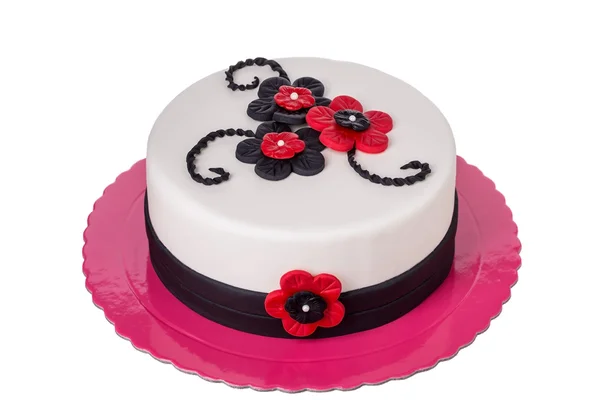 Torta di compleanno da sugar paste fiori rossi. — Foto Stock