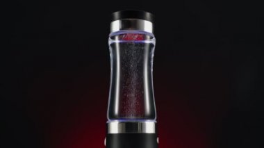 Taşınabilir iyonlaşma, yapılanma, su alkaliliğinin zenginleştirilmesi cihazı. Kırmızı arka planda, koyu bir arka planda. Su içmek için..