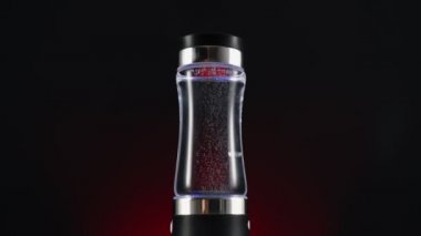 Taşınabilir iyonlaşma, yapılanma, su alkaliliğinin zenginleştirilmesi cihazı. Kırmızı arka planda, koyu bir arka planda. Su içmek için..