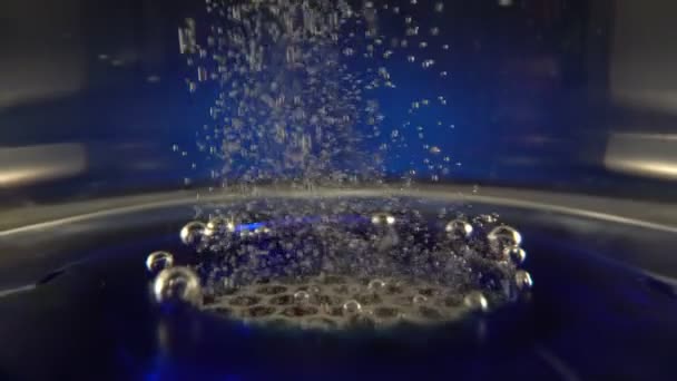 Gasbellen stijgen op in de fles voor ionisatie, structurering en verrijking en alkaliniteit van het water. Het apparaat is draagbaar voor drinkwater. Langzame beweging, opwaartse beweging — Stockvideo