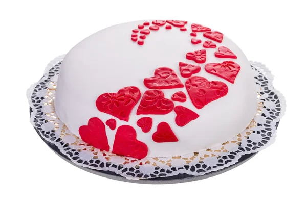 Wspaniały tort dla swojej ukochanej. z czerwonym sercem. — Zdjęcie stockowe