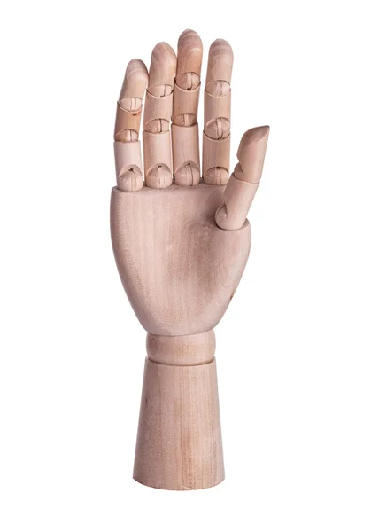 Wooden mannequin hand. On a white background. — Stock Photo, Image