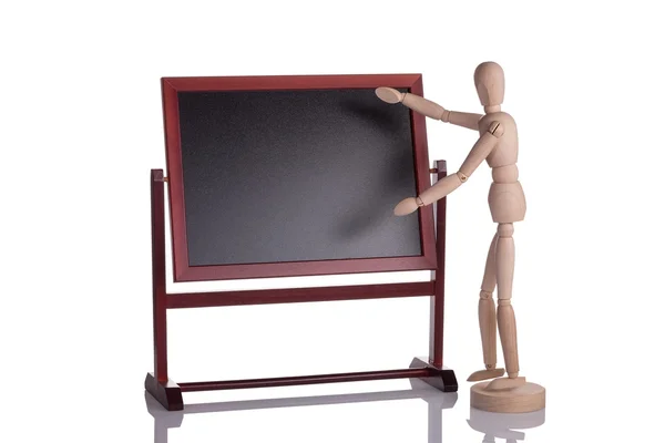 Mannequin doing a demonstration show. On the advertising board. — Stock Photo, Image