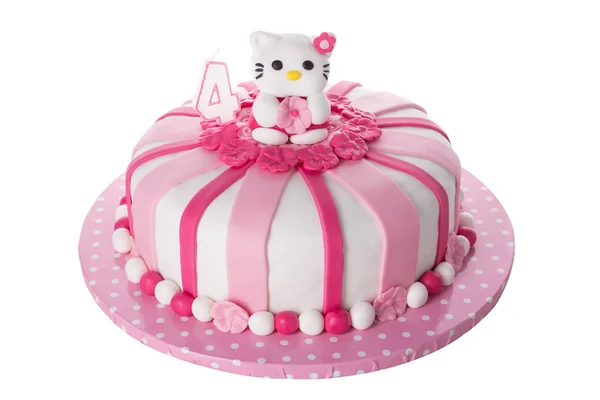 Underbara dekorativa tårta för barn. Med dockan katt. På en vit bakgrund. — Stockfoto