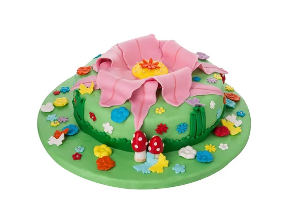 맛있고 창의적인 생일 케이크입니다. 대 한 아이 들. 테마 자연 식물. — 스톡 사진