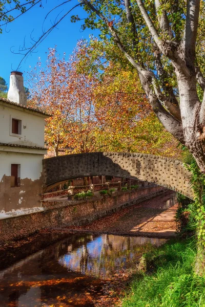 Park i höst i Alte i Loulé. Bro över floden. Portugal. — Stockfoto