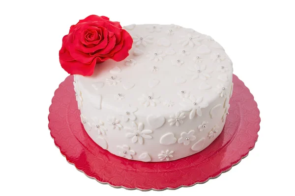 Cake on Valentine's Day. Red rose. — Stock Photo, Image