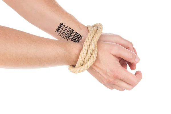 Freedom of privacy. Hands tied with barcode. — Stock Photo, Image