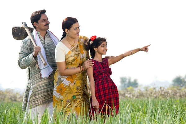 农田里快乐的印地安人家庭 — 图库照片
