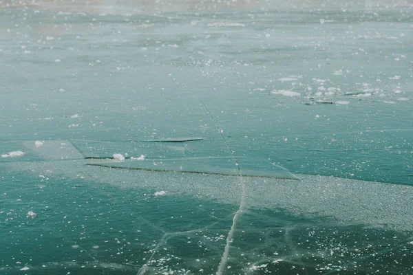 Top Aerial View Winter Frozen Texture Ice Lakes Cracks Winter — Stock Photo, Image