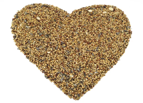 A heart made of bird seed — Stock Photo, Image