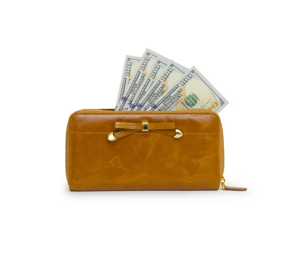 Purse with dollars banknote isolated on white background. — Stock Photo, Image