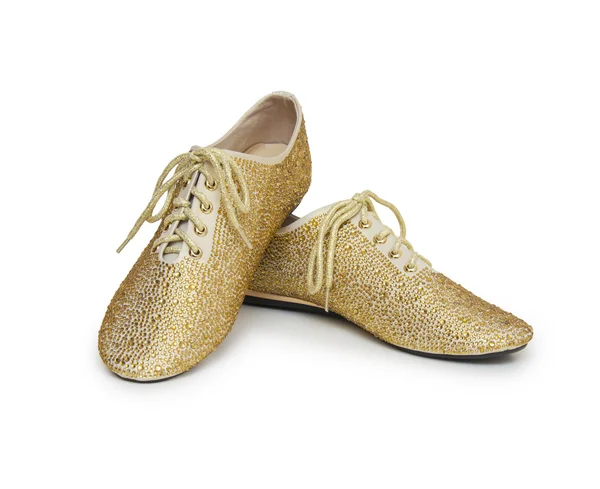 金色のキラキラの靴が白で隔離 — ストック写真