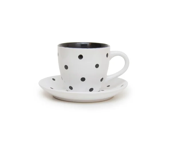 Taza de té blanco vacío y platillo sobre blanco — Foto de Stock