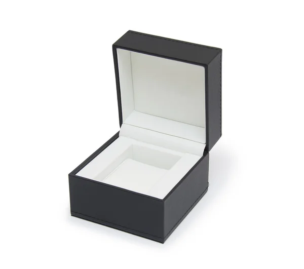 Scatola regalo aperta nera isolata su bianco — Foto Stock