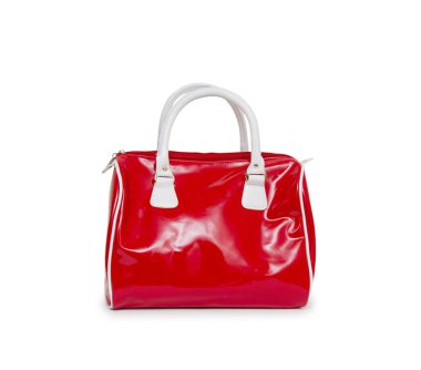 beyaz zemin üzerinde izole kırmızı kadın çanta