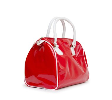 beyaz zemin üzerinde izole kırmızı kadın çanta