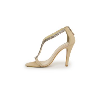 Biege'e yüksek topuk ayakkabı üzerine beyaz izole