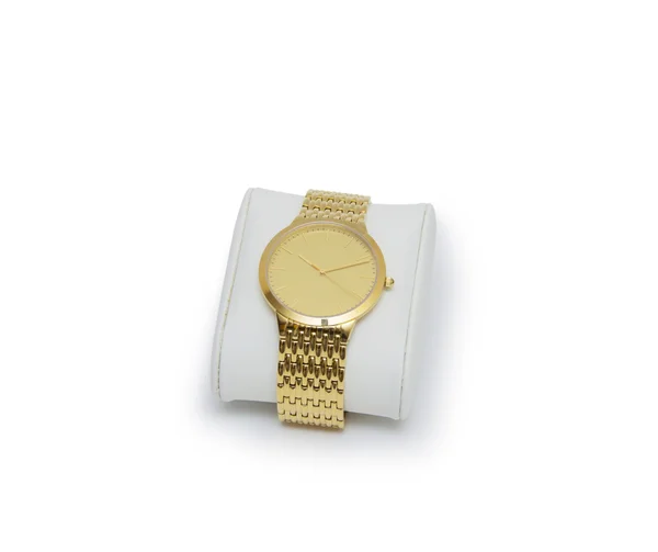 Zlatá moderní náramkové hodinky, samostatný — Stock fotografie