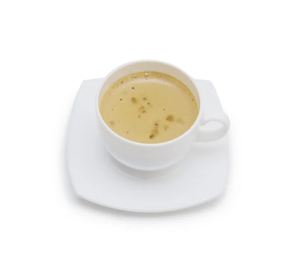 Taza de café y platillo sobre un fondo blanco. — Foto de Stock