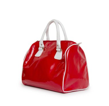 beyaz zemin üzerinde izole kırmızı kadın çanta