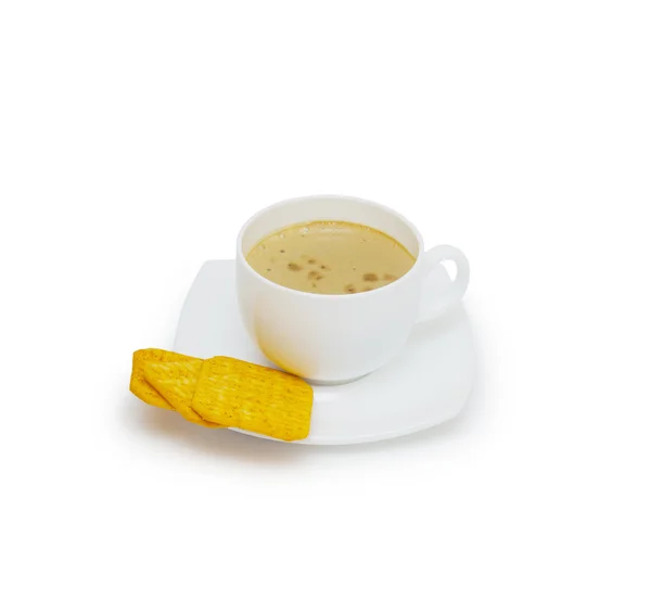 Чашка кофе и блюдце на белом фоне. — стоковое фото