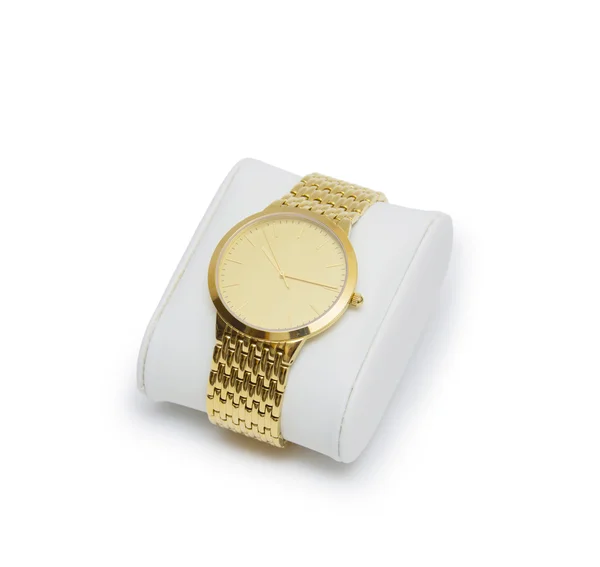 Złoty nowoczesny zegarek na białym tle — Zdjęcie stockowe
