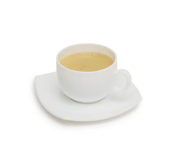 Taza de café y platillo sobre un fondo blanco. — Foto de Stock