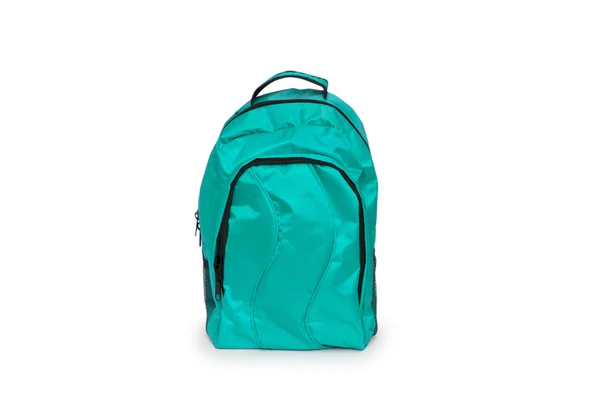 Niebieski plecak szkolny izolowany na białym — Zdjęcie stockowe
