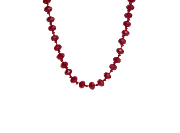 Red beads necklace isolated on white background — Stock Photo, Image