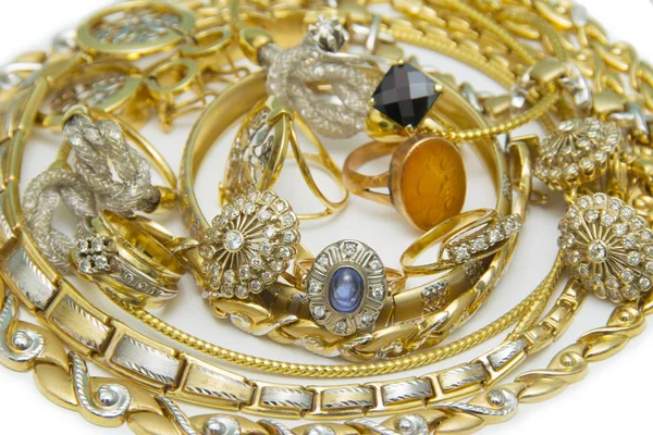 Grote verzameling van gouden sieraden — Stockfoto