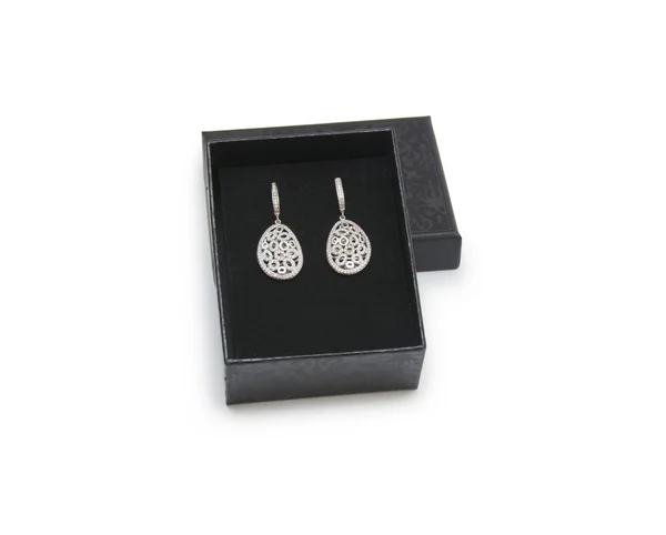 Luxury earrings in box — Stock Photo, Image