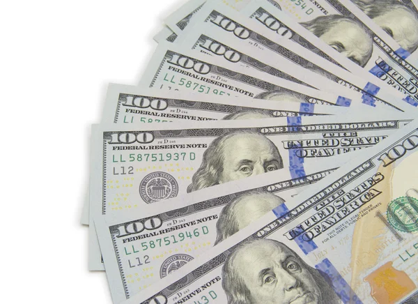 bir sürü yüz dolar fatura üzerinde beyaz izole