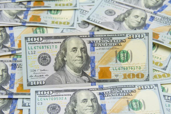 Antecedentes con billetes americanos de cien dólares - horizontales —  Fotos de Stock