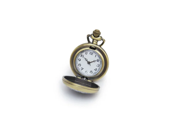 Pocket watch on white background, necklace isolated — Stock Photo, Image