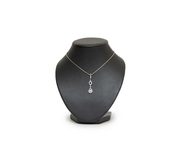 Diamond necklace on black mannequin isolated on white background — Stock Photo, Image