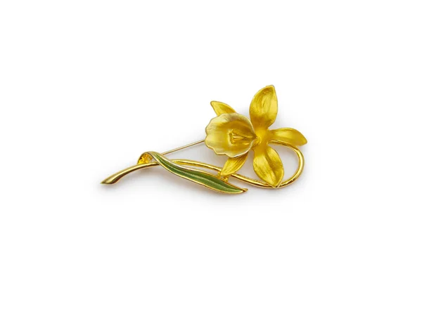 Gold brooch on white background — Stock Photo, Image