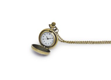Beyaz arkaplanda izole edilmiş eski cep saati.
